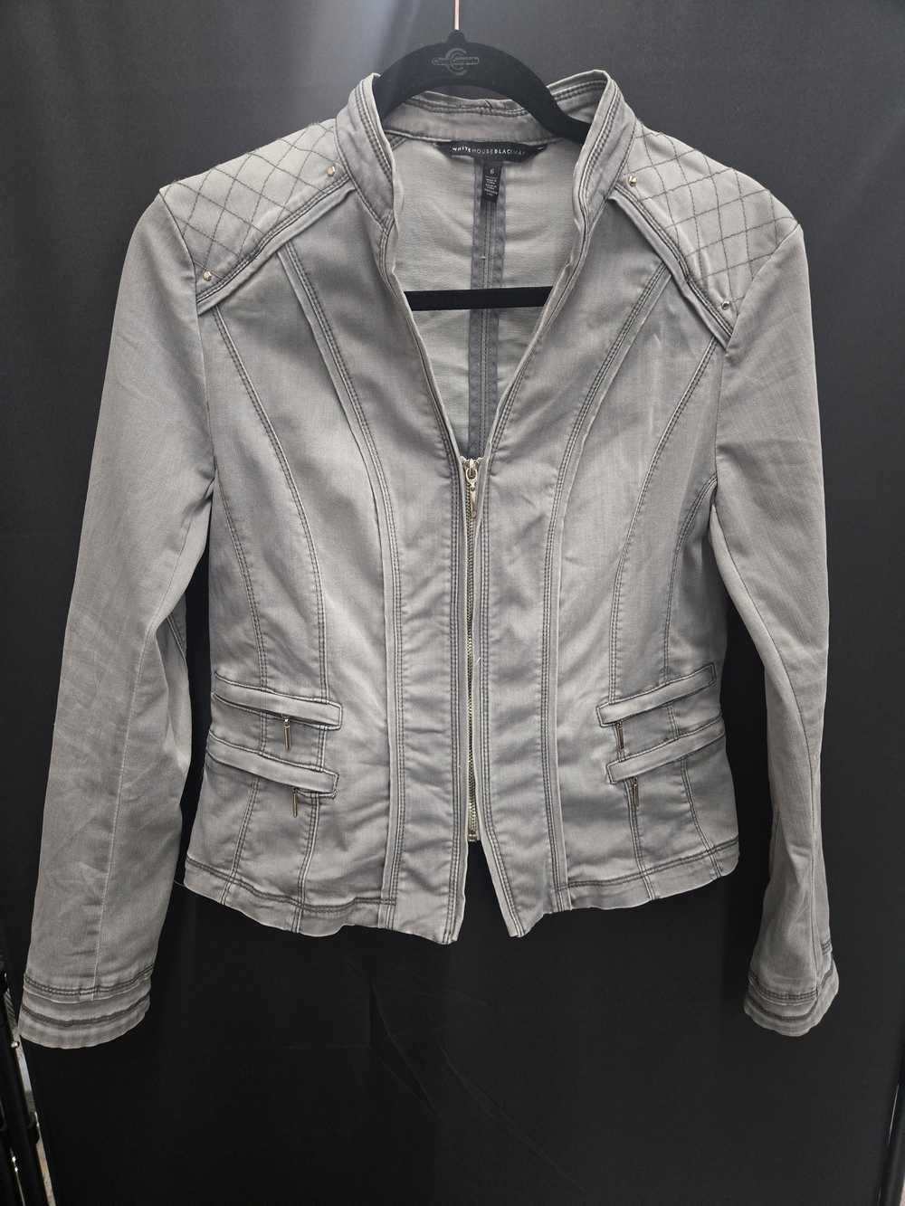 White House Black Market Quilted-Shoulder Bomber Jacket - Gray